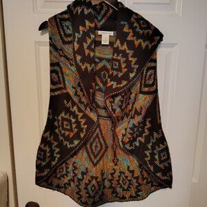 John Paul Richard Brown Southwestern Sweater Knit Open Front Cowl Festival Cute